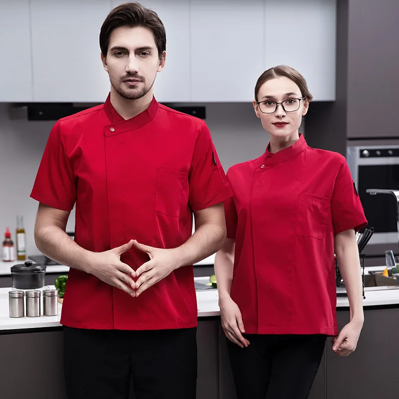 

White Chef Shirt Uniform Men Women Kitchen Work Clothes Short Sleeve Cook Wear Restaurant Hotel Costume Waiter Bakery Pizza