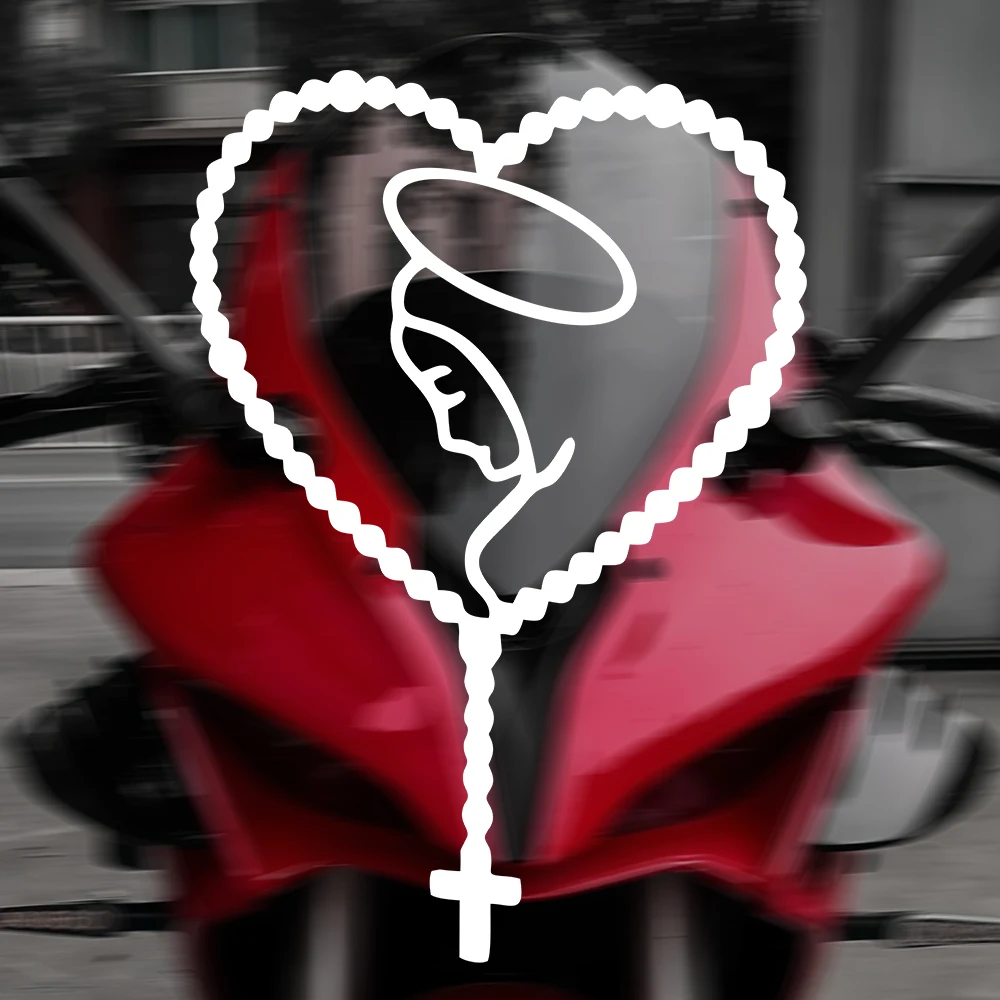 1 Stück Herz-Rosenkranz Jungfrau Maria Motorrad-Aufkleber Wasserfester Vinyl-Aufkleber für Kraftstofftank Verkleidung Helm Karosserie Religiöse Glaubens-Dekoration