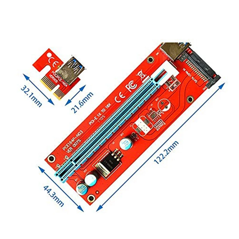 10Pcs VER007S PCI-E Riser Card 007S PCIE 1X To 16X Extender 15Pin SATA Power 60CM USB 3.0 Cable For BTC LTC Mining Miner