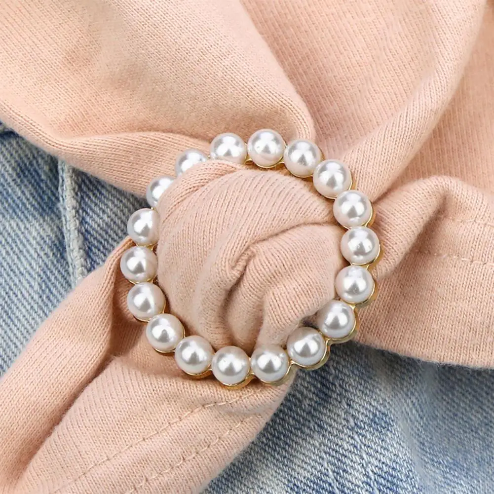 

2 Pcs Knot Buckles T-shirt Corner Knotting Faux Pearl Rhinestone Decor Fixer Waist Tighting Bottons Scarf Buckles