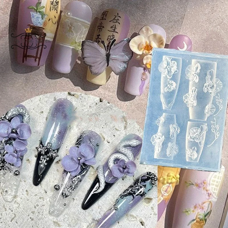 3D Blume Silikon Nagel Form Süße Schleife Rose Nägel Vorlagen DIY Stempelplatten Maniküre Design Werkzeuge Nail art Dekorationen