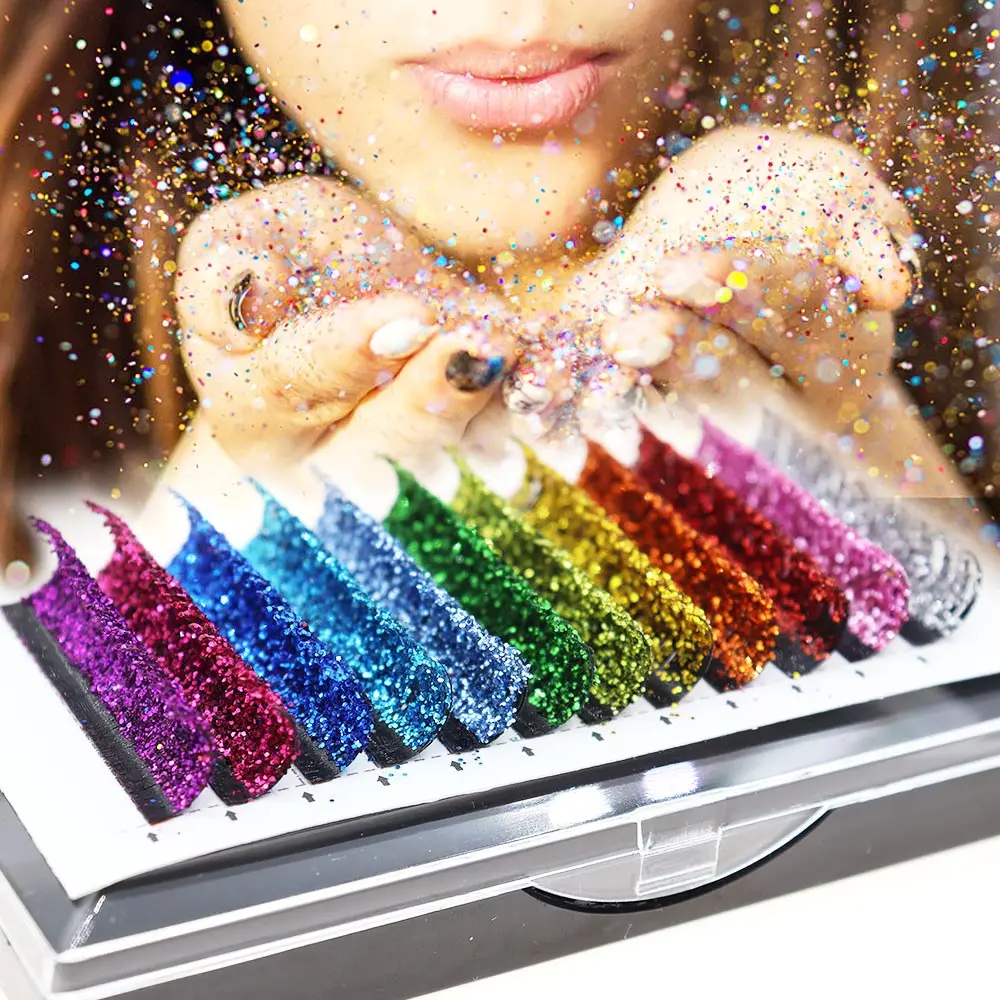 ขนตาปลอม CMICC แบบกลิตเตอร์สีคริสต์มาส ขนตาแบบพัดสำเร็จรูป รัสเซียนวอลุ่ม ความยาวผสม ขนตาปลอมแบบมิงค์