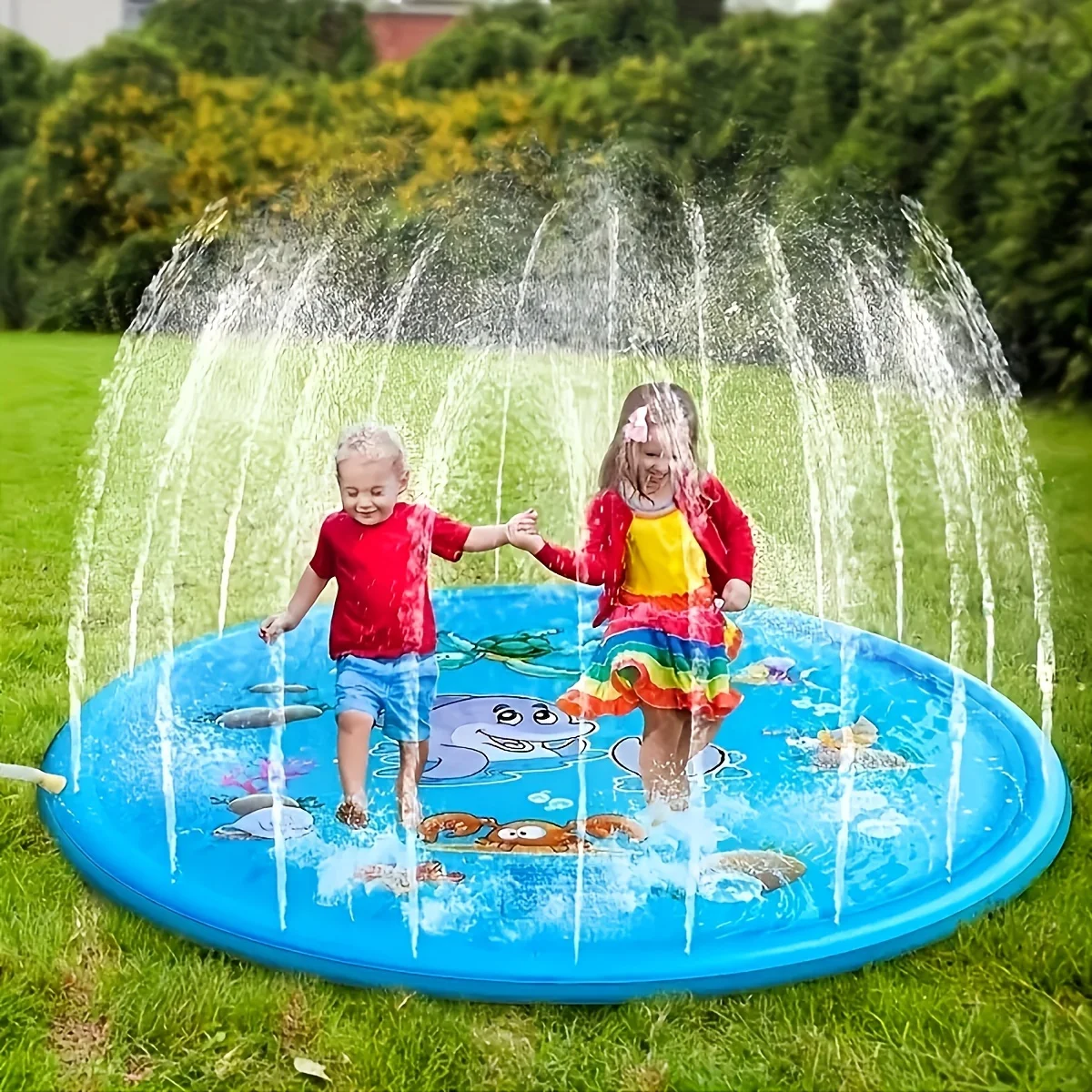 Alfombrilla redonda para salpicaduras de 39,37 pulgadas para niños, juguetes de agua para exteriores, divertido patio trasero, fuente, Alfombra de