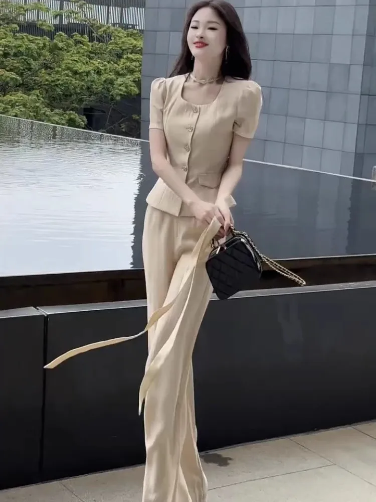 

Ele High-End Godd Sle Two-Piece Set Summer New Faion Slimming Waist Casual Pants Ensemble Trendy Polyester Fiber