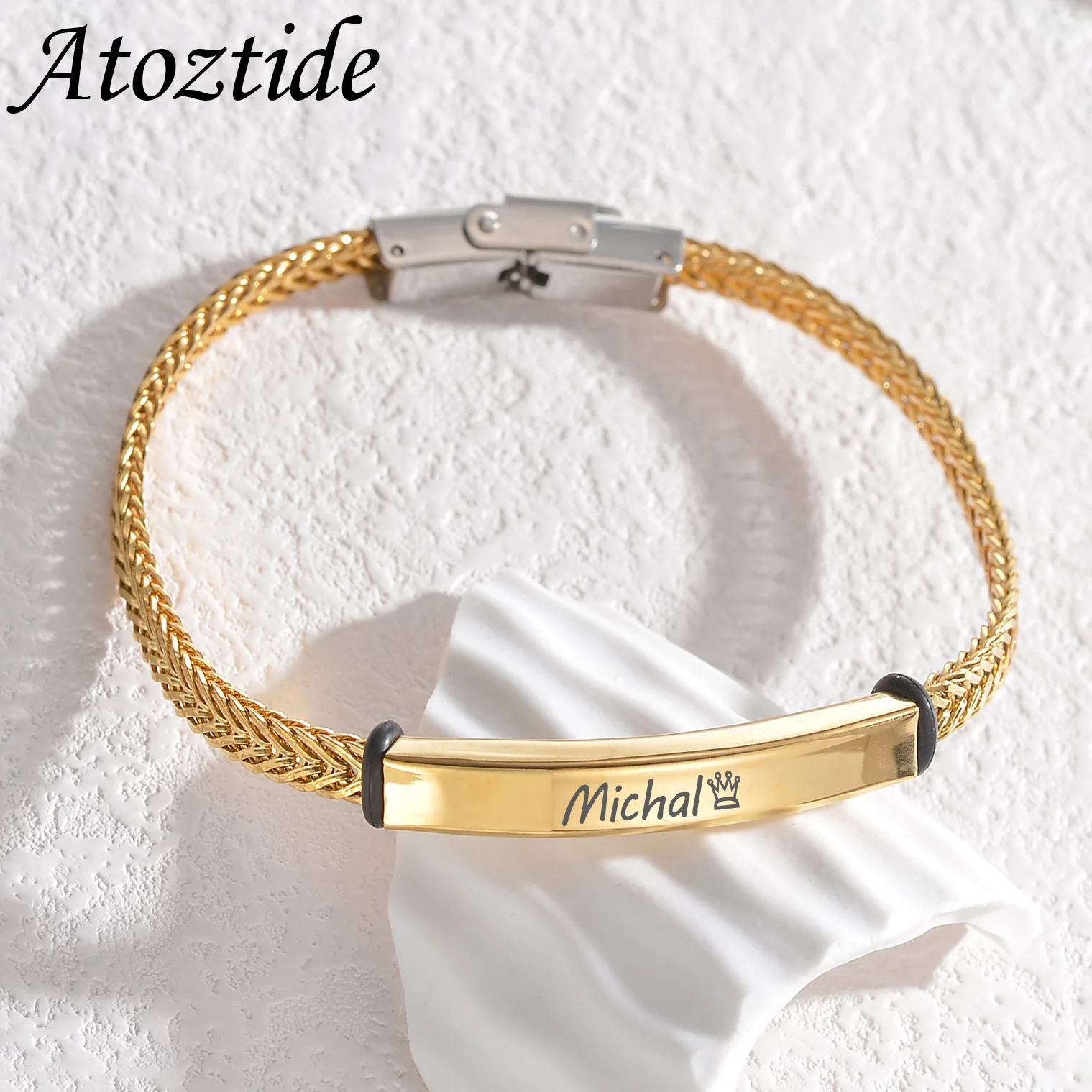 Atoztide Punk Personalized Engrave Name Bracelet For Men Women Stainless Steel Chain Bangle Couple Family Birthday Jewelry Gift