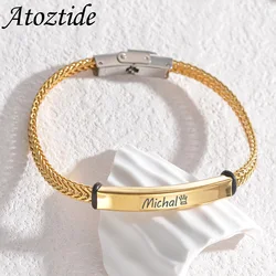Atoztide Punk Personalized Engrave Name Bracelet For Men Women Stainless Steel Chain Bangle Couple Family Birthday Jewelry Gift