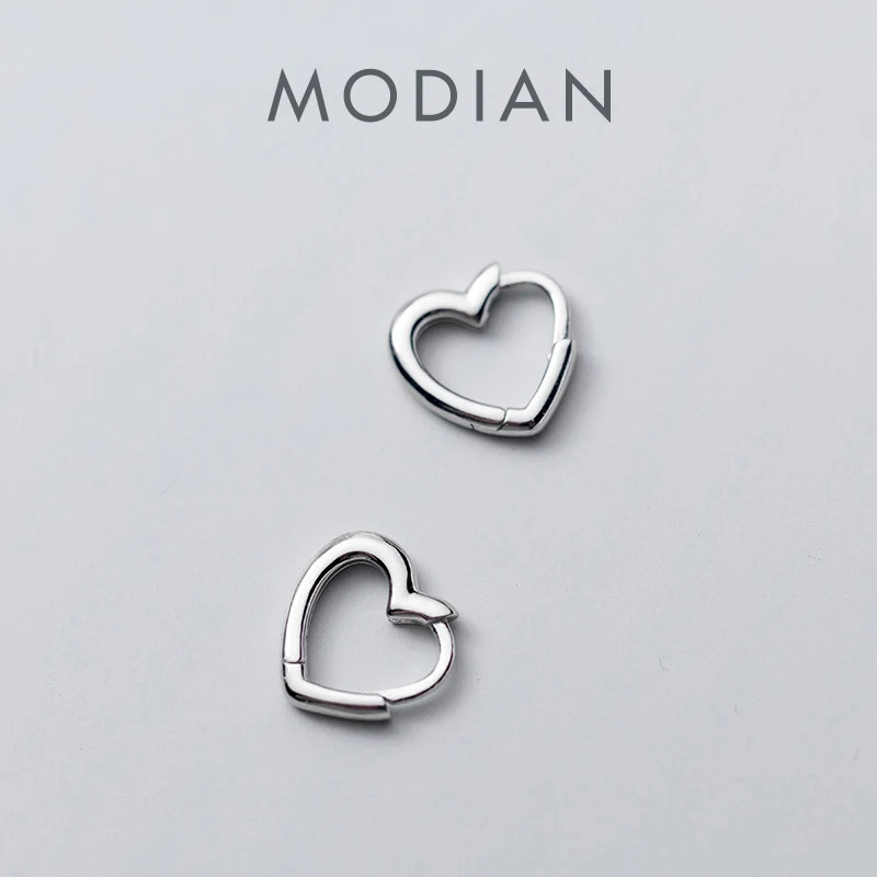 Modian wykwintne proste serca romantyczny urok Hoop kolczyki dla kobiet prawdziwe 100% 925 Sterling Silver kobiece akcesoria biżuteria