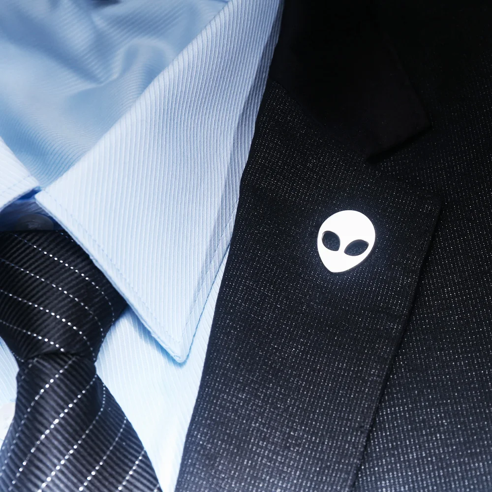 Tangula Unique Design Alien Brooches Stainless Steel Mens Badge Pins Accessories Fashion Shirt Suit Lapel Pin for Groomsman