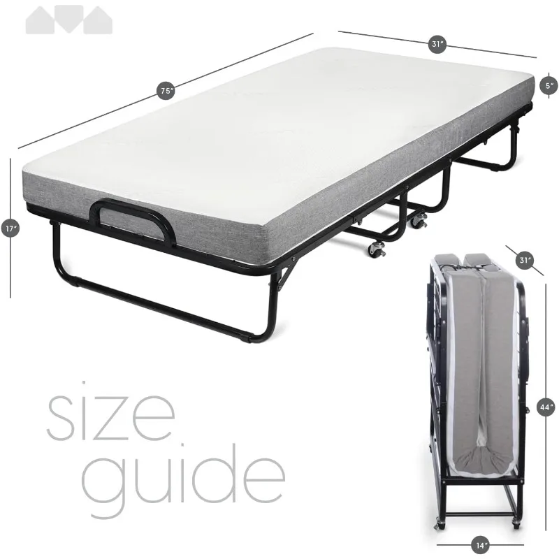 Milliard Diplomat Folding Bed – Cot Size - with Luxurious Memory Foam Mattress and a Super Strong Sturdy Frame – 75” x 31