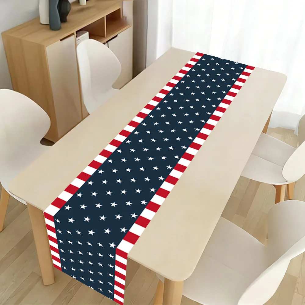 1 Stück Tischläufer mit amerikanischer Flagge, Stern-Streifen-Muster, Polyester-Tischläufer für den 4. Juli, Unabhängigkeitstag, Party, Tischdekoration
