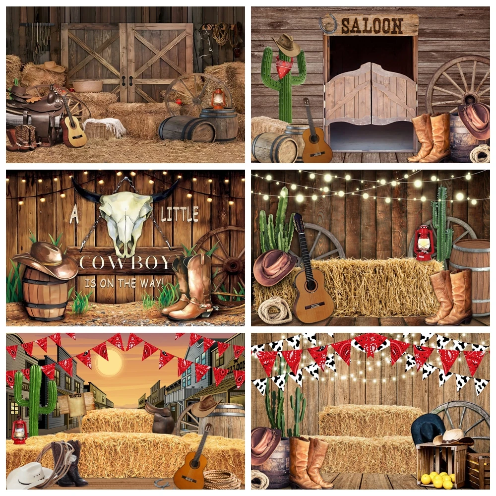 

Western Cowboy Barn Backdrop for Birthday Party Photography Wild West Farm Wood House Kids Baby Portrait Background Photo Studio