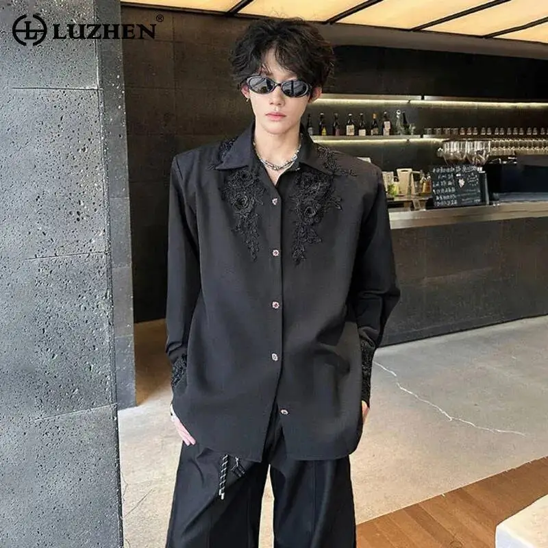 LUZHEN Men's Original Embroidery Pattern Elegant Shirts Temperament Casual 2025 New High Quality Long Sleeve Male Clothes JY7165