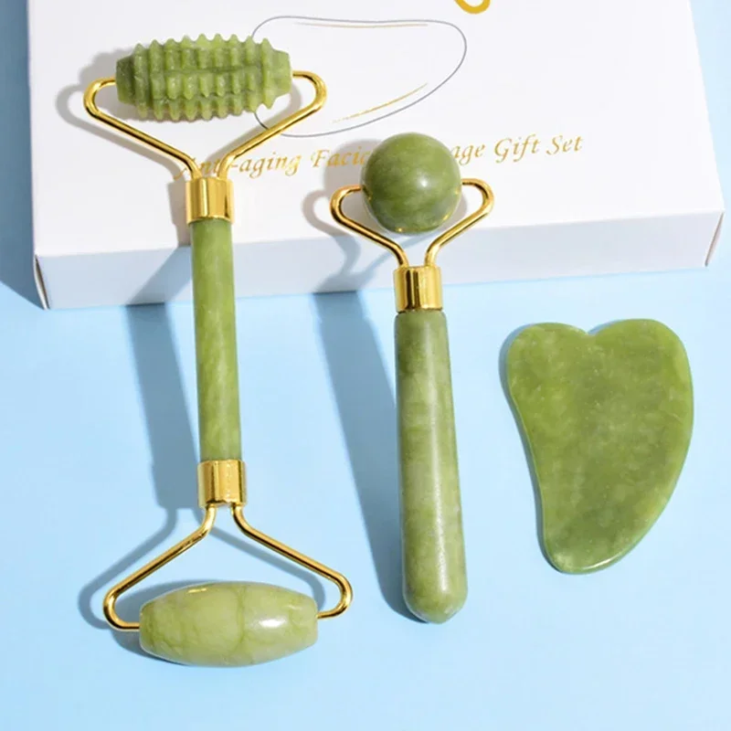 Natural Jade Roller Face Gua Sha Natural Stone Body Neck Massager Acupoint Eye Care Spa Massage Tools Massage Visage Lifting