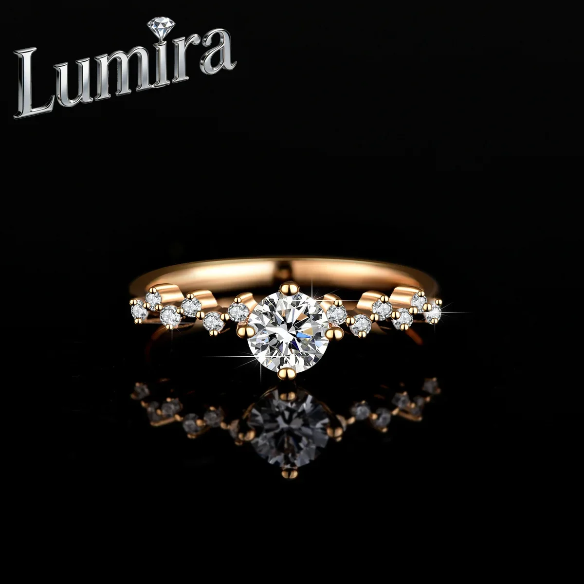 Lumira 18K Champagne Gold 50-Point Moissanite Princess Crown Ring for Women  Wedding Engagement Fine Jewelry Gifts