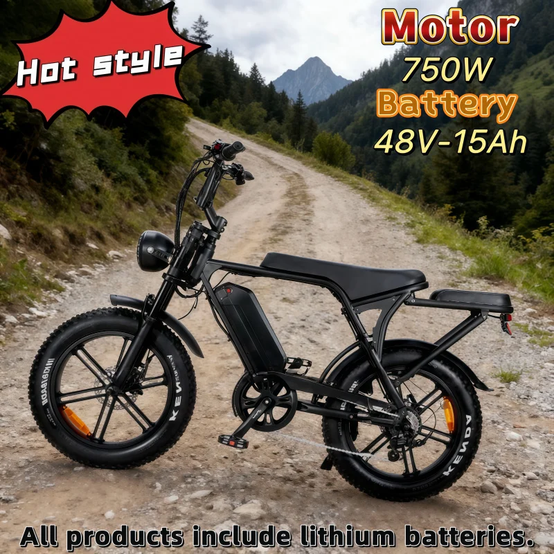 

20-inch retro electric motorcycle with built-in 750W motor + 48V 15ah lithium battery, mountain off-road electric bicycle