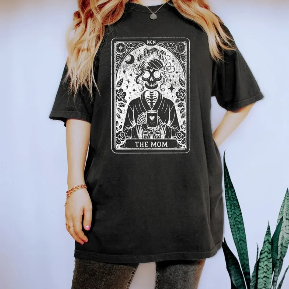 Mom Tarot Cotton T-shirt Skeleton Mom T-shirt Witch Vibrating Celestial Mom -shirt Mother's Day T-shirts Mother's Day Gift tops