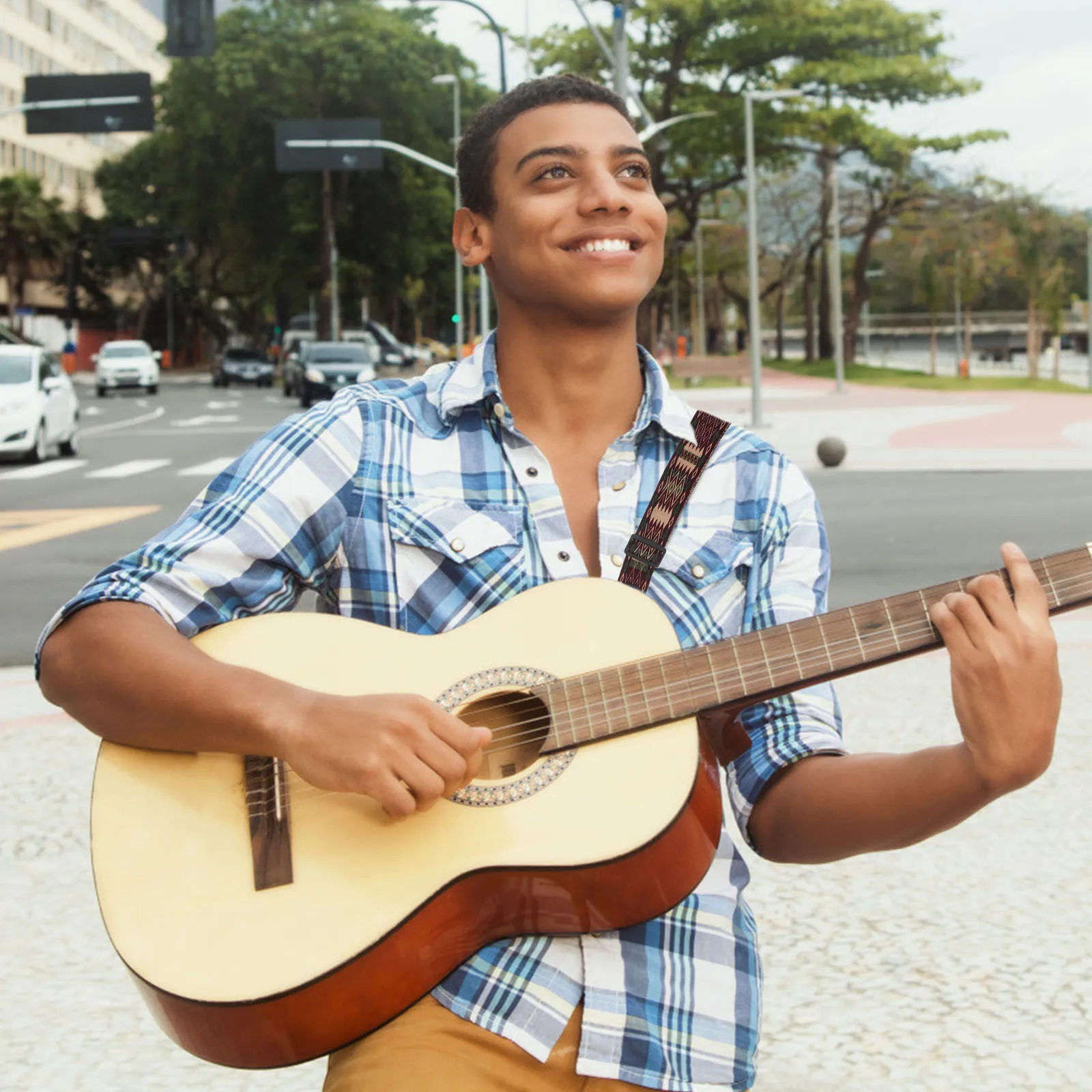

Guitar Strap Electric Adjustable Length PU Cotton Durable Practical Strong Load-bearing Anti-wear Replacement Part