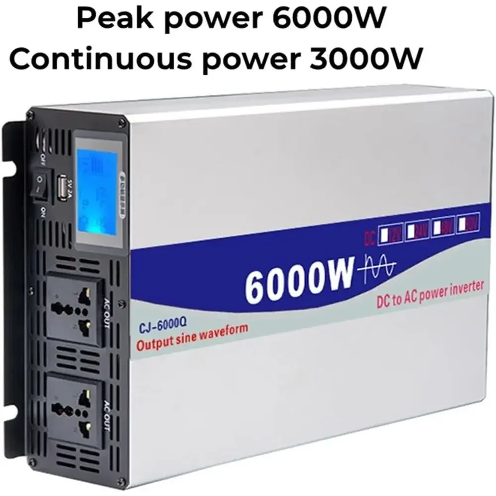 6000W-8000W 12V-72V DC to 110V AC Pure Sine Wave Inverter with L+E+D Display