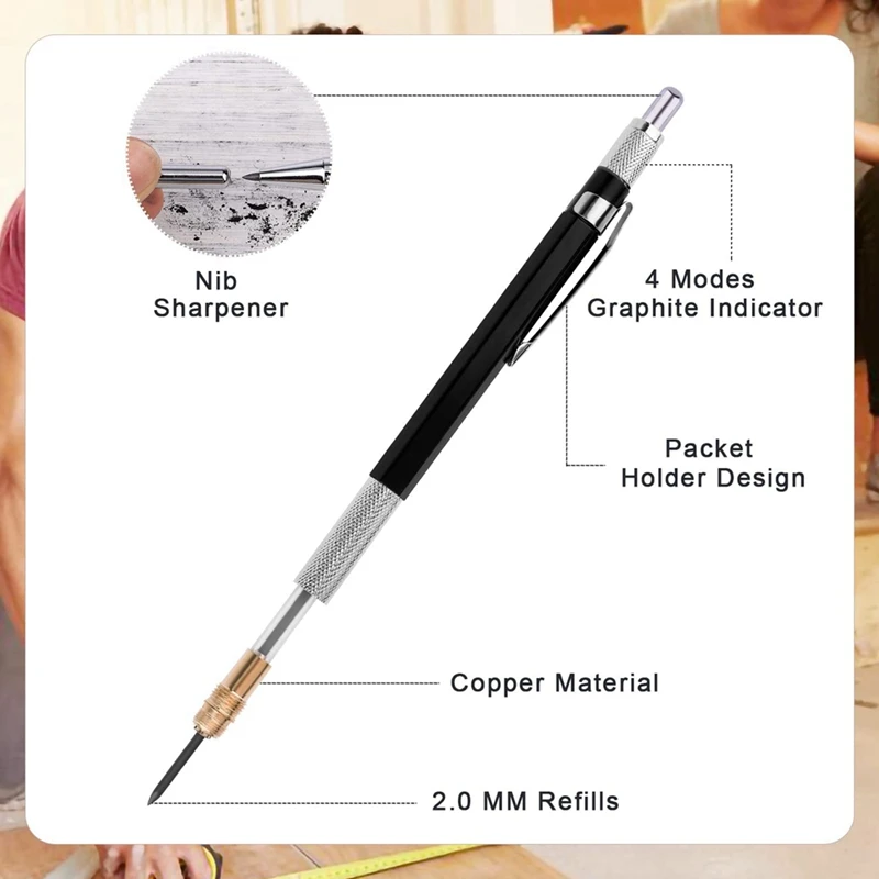 1 Set Carpentry Pencil Mechanical Pencil Woodworking Pencil Kit With Built-In Pencil Sharper