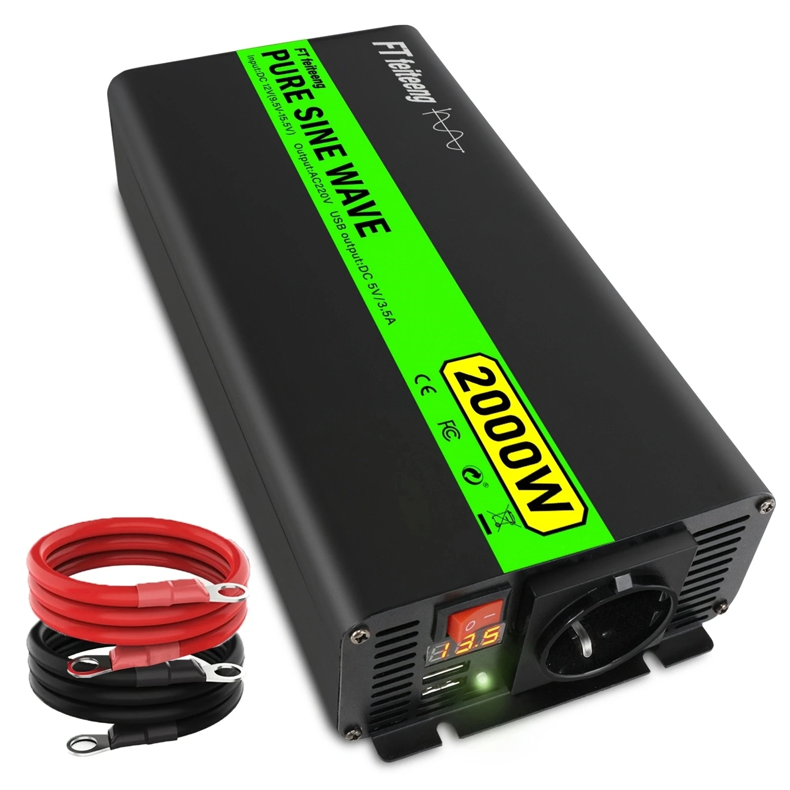 

Pure Sine Wave Power Inverter, 12V DC to AC 220V/230V, for Home, RV and Off-Grid Solar Systems, with AC Outlets and USB Port, L
