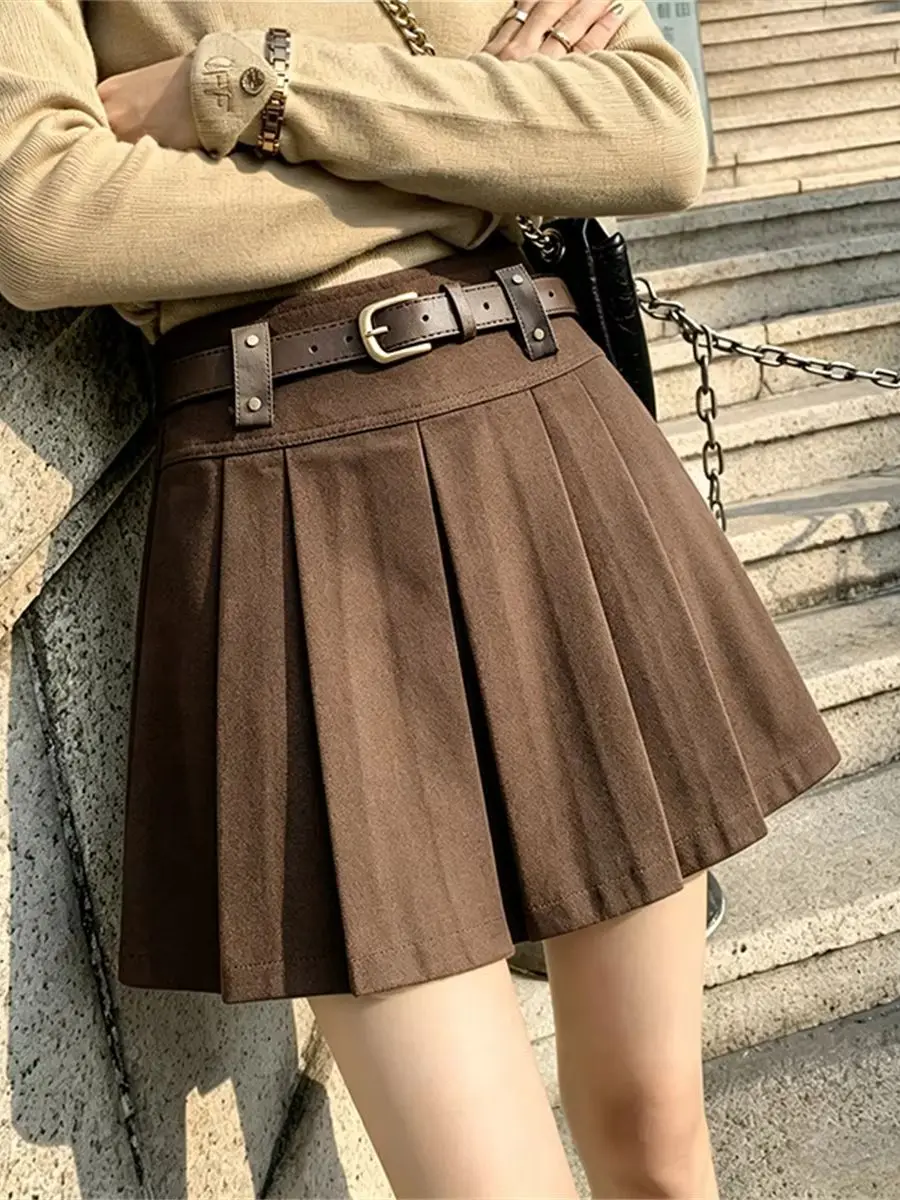 Autumn Fashion Solid Button Splice Asymmetrical Suit Skirt For Women 2026 Y2k High-Waisted Versatile Pleated Mini Skirt