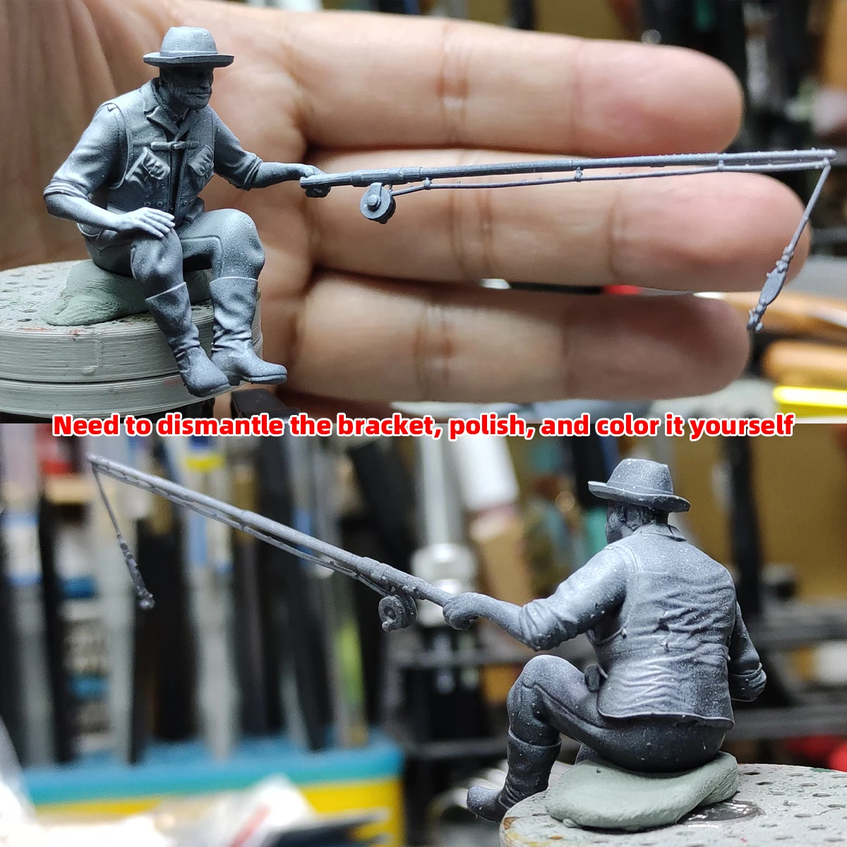Maßstabsgetreue Miniatur-Modellbausätze Figuren Diorama Angler Commoner Fischer mit Boot Ruder Set 1/35 1/43 1/48 1/64 1/72 1/87 Ho Z – Detail 2