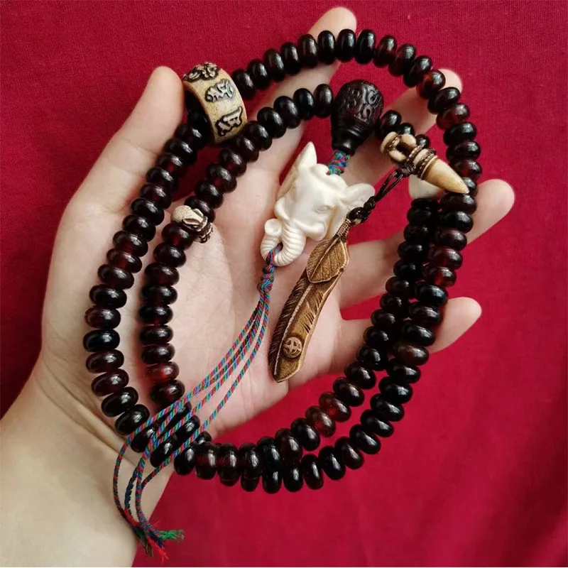 Wine-red mountain turtle 108-bead bracelet 10*5mm featuring a continuous pattern a three-joint design six beads a running r