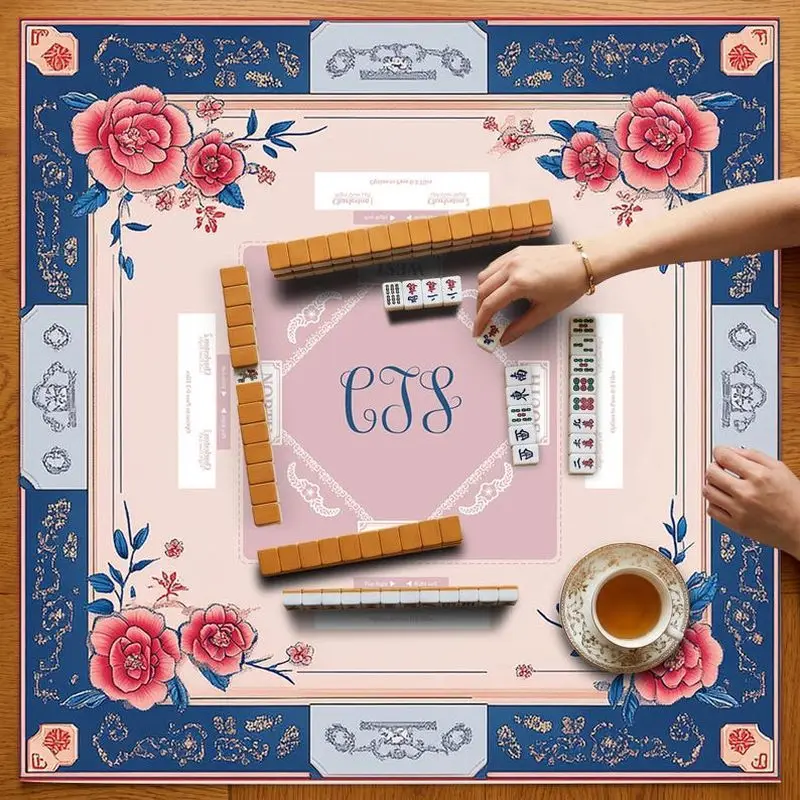 VIKAMA Peony Monogram Mahjong Mat Non Slip Shock Absorb Pad Family Mahjong Poker Domino Table Cover