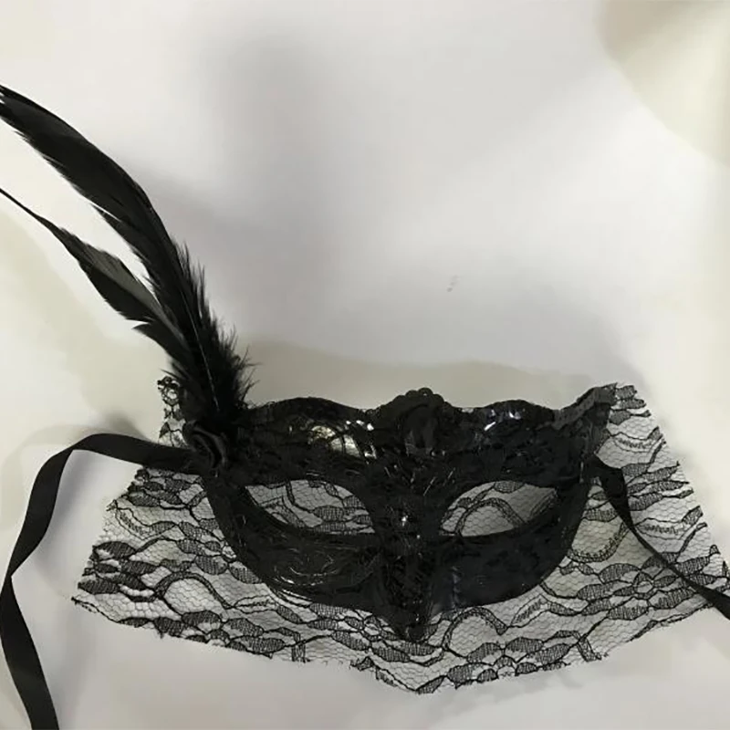 Venetian Masquerade Mask Princess Men Women Feather Flowers Lace Black White Shining Christmas Festival Cosplay Party Carnival