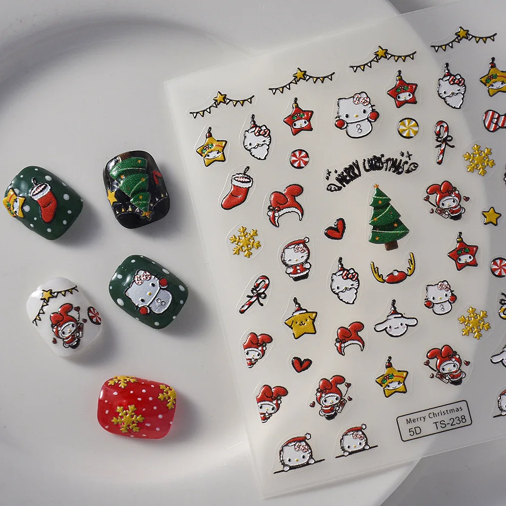 Sanrio Embossed 5D Nail Sticker Anime Nail Art Supplies Kero Kero Keroppi My Melody Hello Kitty Stickers Nail Decoration Decals