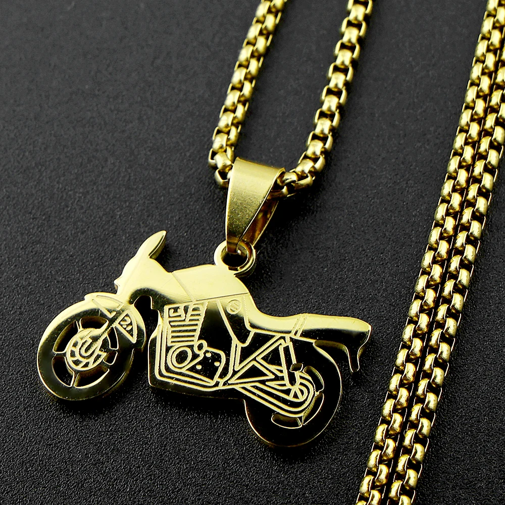 Retro Motorrad Straßenfahrzeug Anhänger Halskette für Damen und Herren, Edelstahl, silberfarben, Hip-Hop Punk Kette, Schmuckgeschenke – Detail 6