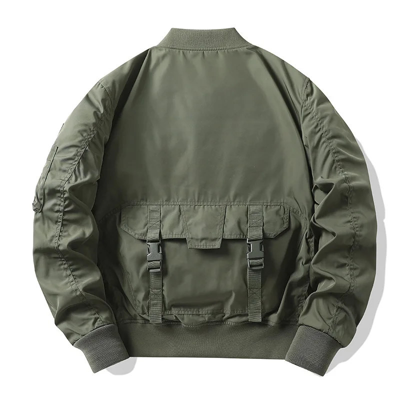 Mens Jacket Vintage Streetwear American Retro Baseball Bomber Jacket Cargo Pocket Zip Up Stand Collar Long Sleeve Cool Fashion