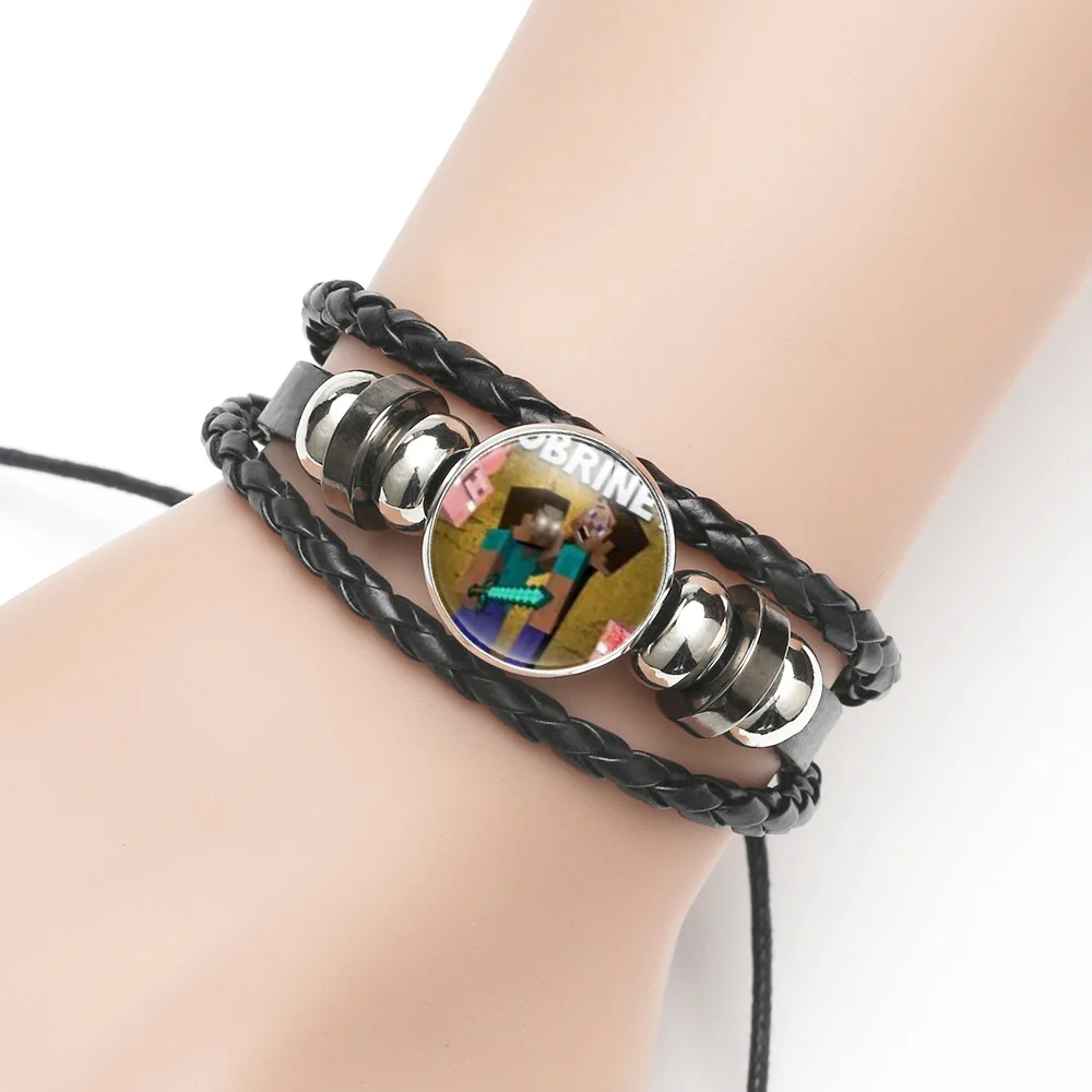 

New Pixel Game Themed Bracelet Minecraftes Cowhide Wristband Bracelet Hand-woven Basket Bracelets Boy Accessory Birthday Gifts