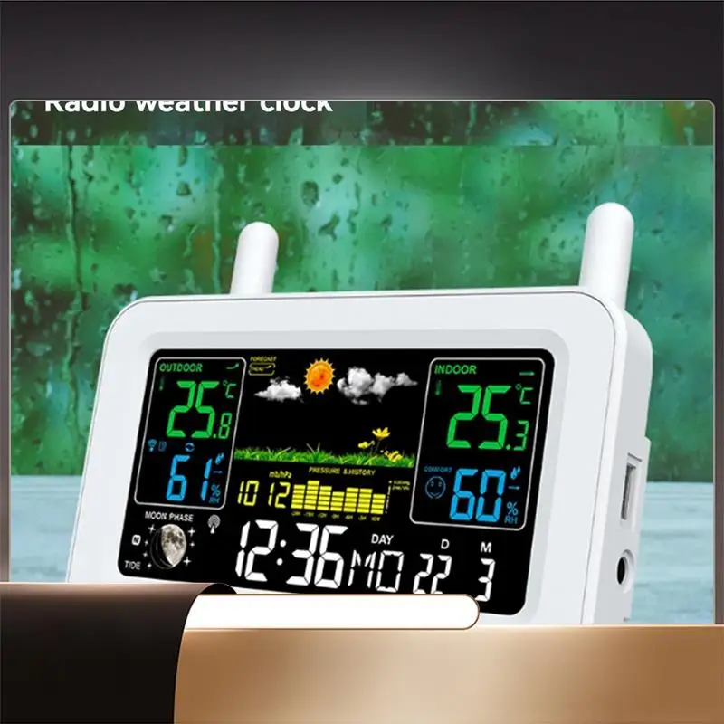 Color Screen Digital Weather Station Sunrise And Sunset Thermometer Hygrometer With Wireless Outdoor Sensor US Plug B-N35R