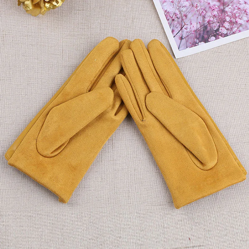 Guantes de conducción de dedos completos para mujer, manoplas de pantalla táctil de Color sólido, forro de felpa de gamuza, cuero PU, calentadores