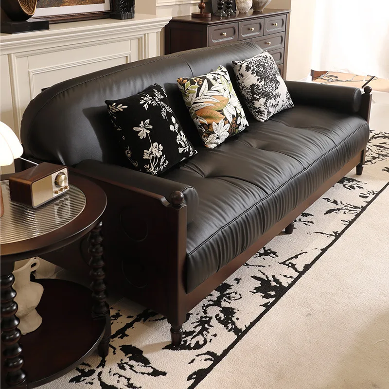 LMMM solid wood leather sofa first layer cowhide 123 combination living room antique straight row four people princess