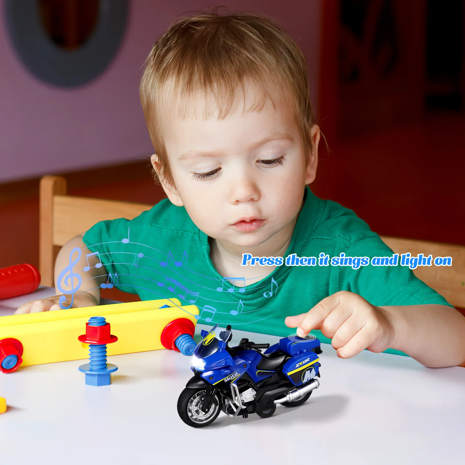 1 pz suono luce moto auto mini tirare indietro veicolo d'azione alimentato ad attrito per bambini compleanno di apprendimento interattivo