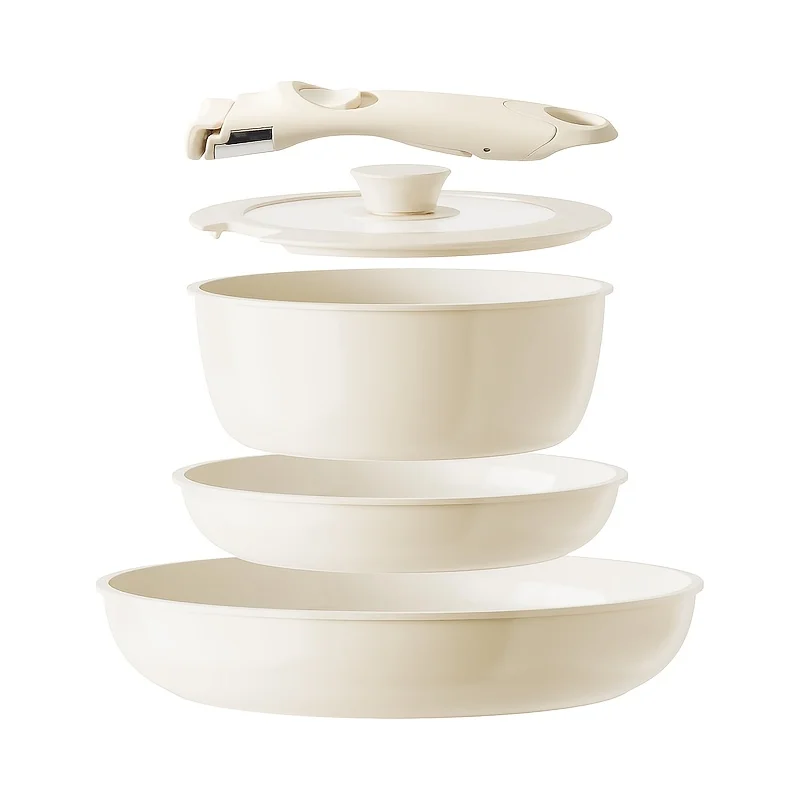 

5-Piece Non-Stick Cookware Set – Detachable Handles, PFAS/PFOA/PTFE-Free, Safe & Easy-Clean Pots and Pans for Home, RV, or Camping Use
