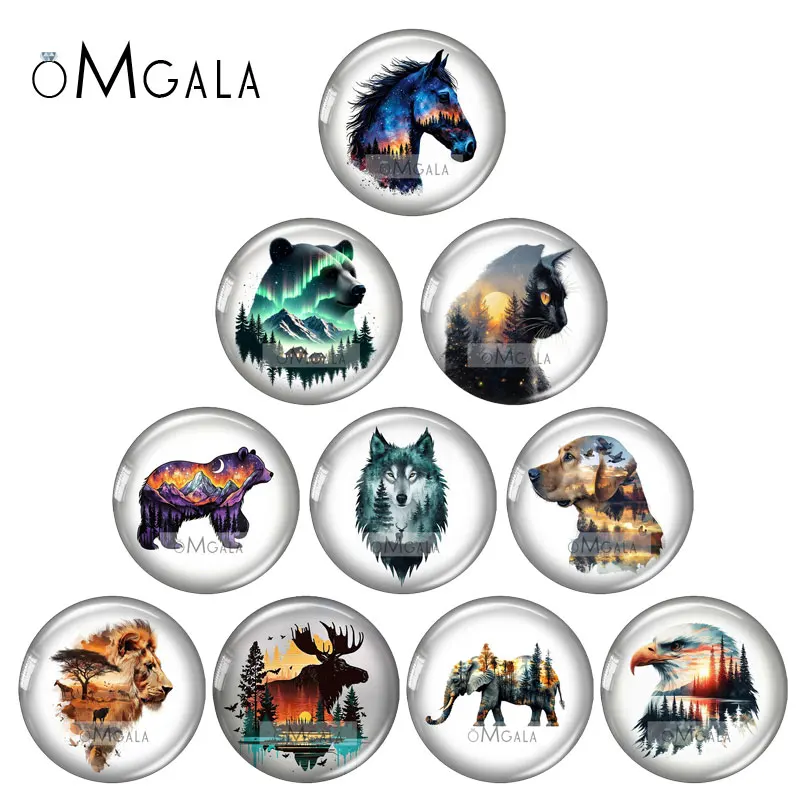 Fashion Animals with Scenery Art Paintings 10pcs 12mm/18mm/20mm/25mm Round photo glass cabochon demo flat back Makings