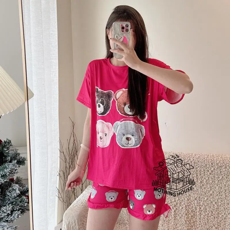 

Two-Piece Set for Girls, Loose Suit, Short-Sleeved Ruffled Shorts, Sense Temperament Bear Design, Everything Sweet, Summer, New