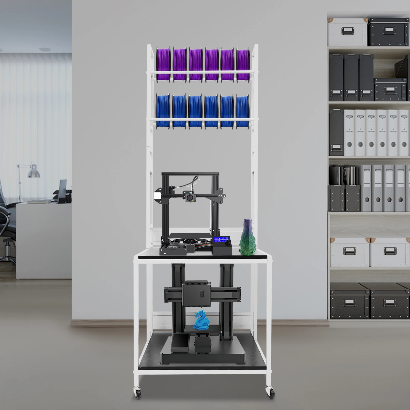 

Белая подставка для 3D-принтера, двухслойный сверхмощный мобильный стол для принтера с колесами для организации хранения в офисе в студии