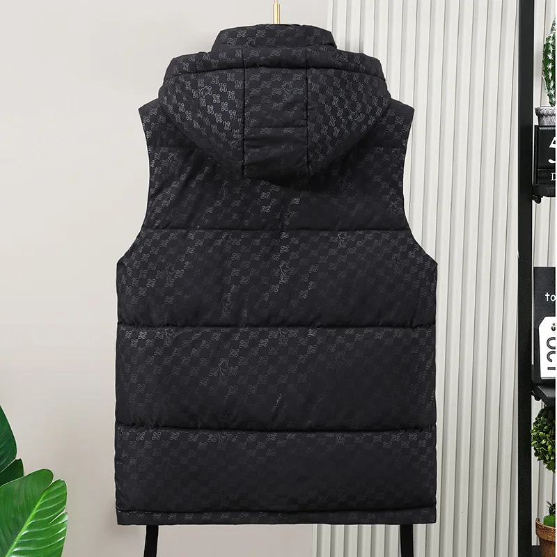 2026 New in Men Sleeveless Jacket Hood Zip-up Thick Warm Padded Vest Classic Golf Work Wear Large Size Big Plus Casual Waistcoat