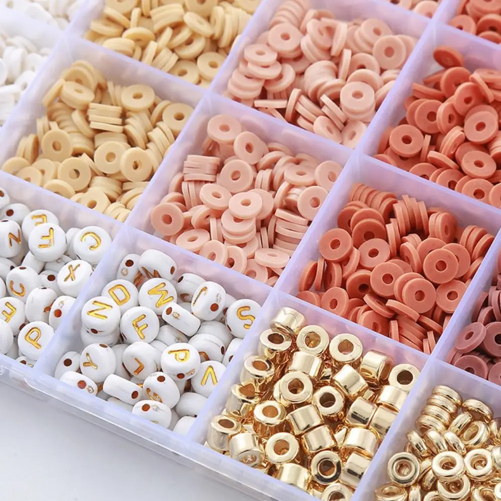 Spacer Beads Clay Beads Bracelet Making Kit Flat Polymer Pink Brown Jewelry Making Bead Coffee Different Combinations