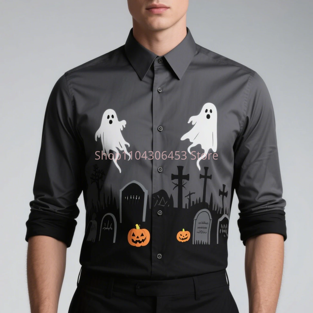 เสื้อยืดลายผีฮาโลวีน 3 มิติ ดีไซน์ใหม่ สำหรับผู้ชาย สไตล์ฮาวาย แขนยาว ใส่สบาย เหมาะสำหรับงานปาร์ตี้ ของขวัญเรียบง่ายสำหรับเพื่อน