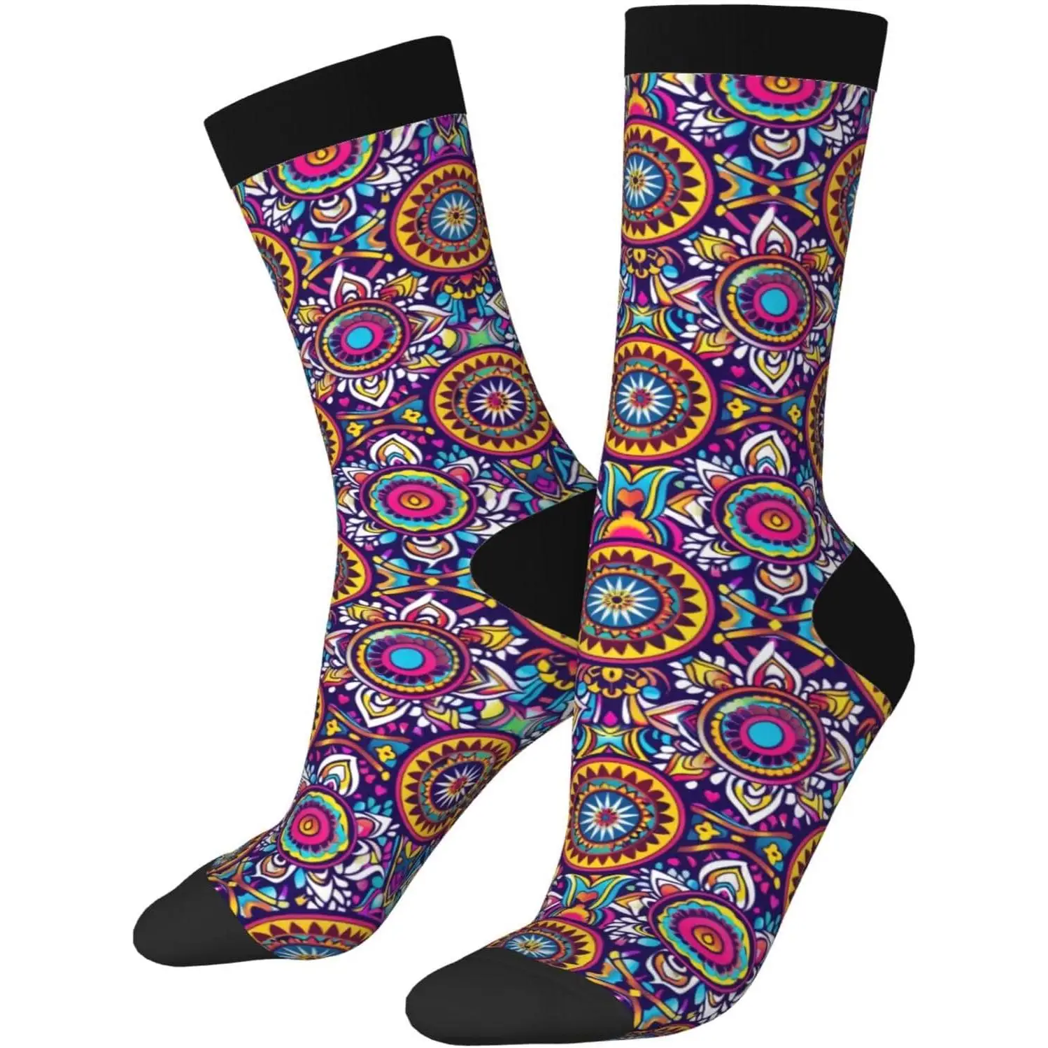 

Women's Novelty Funny Crew Socks Methnic Mandala Purple Paisley Design Mens Compression Socks Girl's Gift