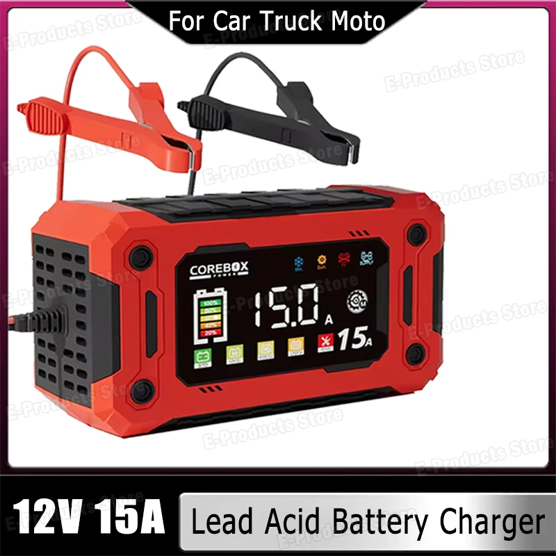 New 12V 15A Smart Battery Charger For Lifepo4 Lead Acid AGM GEL Lithium Iron Phosphate Batteries With Digital Touch Screen