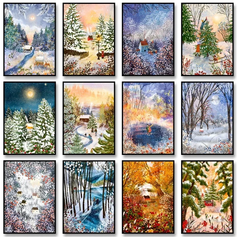 Autumn and Winter Nature Art Canvas Print Exquisite Illustrat Poster Extreme Art Canvas Painting Wall Art Picture for Home Decor