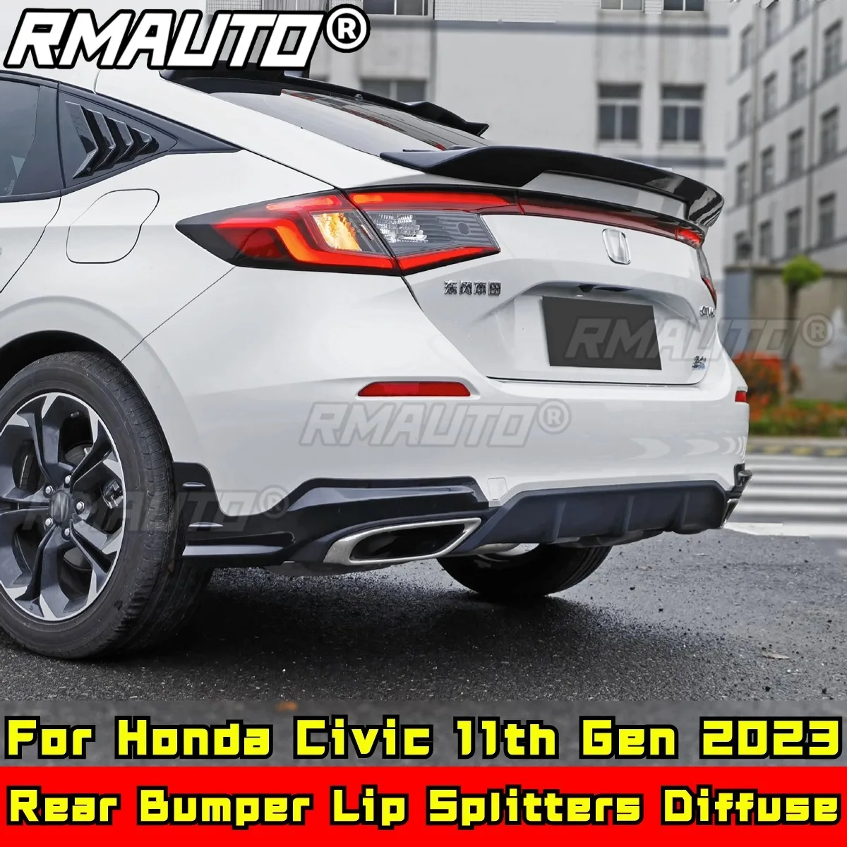 

Для Honda Civic Hatchback 11th Gen 2023, комплект кузова, задний бампер, разветвители для губ, диффузор, глянцевый черный стиль Mugen, автомобильные аксессуары