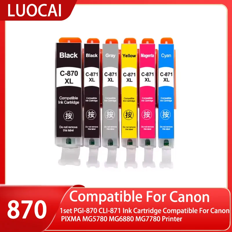 

1 комплект картриджей PGI-870 CLI-871, совместимых с принтером Canon PIXMA MG5780 MG6880 MG7780