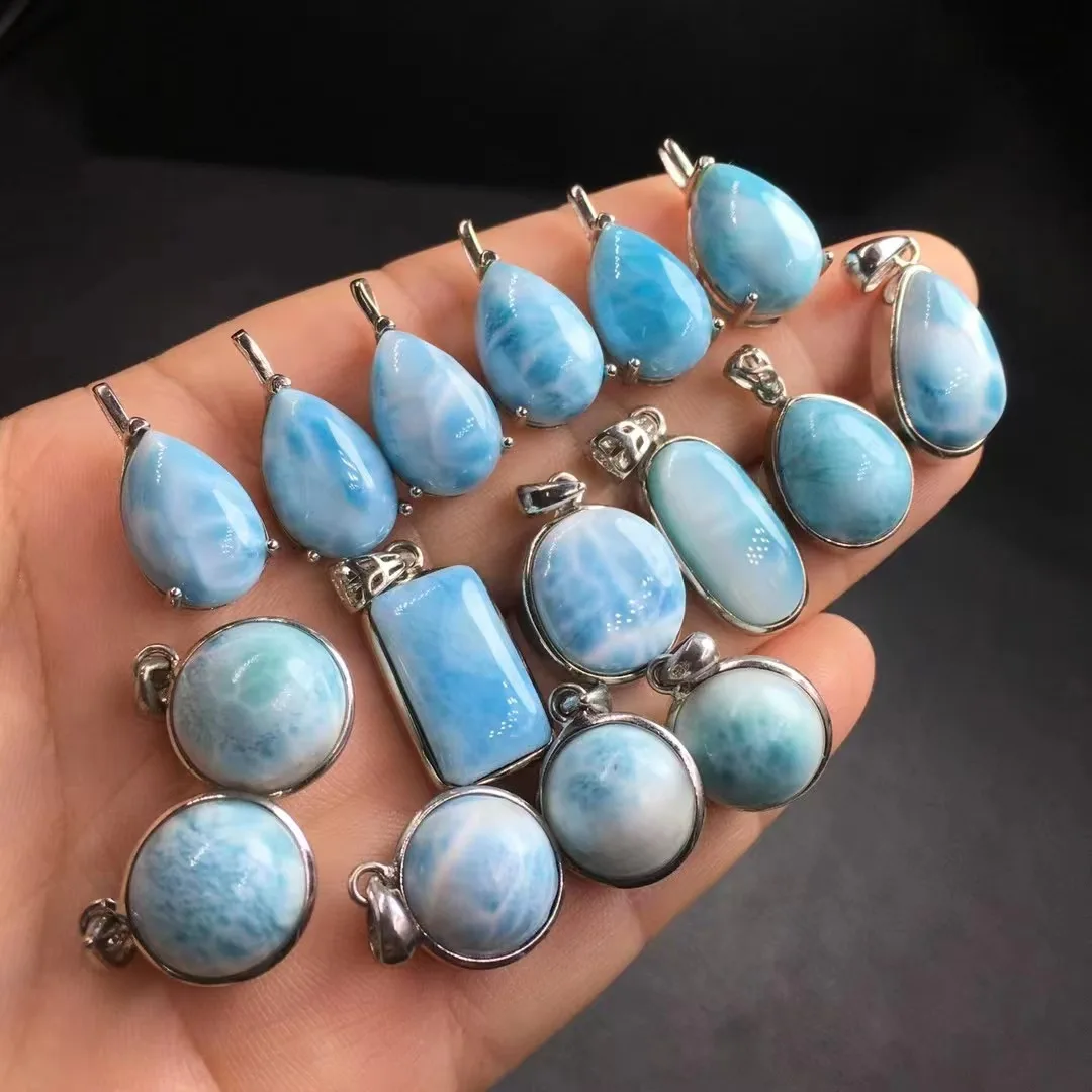 Unit One Piece 925 Silver Buckle With Good Quality Natural Larimar Crystal Healing Random Shape Pendant